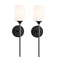 BYOLIIMA Mid Century Modern Wall Lamp 2 Pack with White Cylinder Glass Shades Matte Black Wall Sconce Bathroom Vanity Lighting Industrial Farmhouse Wall Light Fixtures for Mirror Bedroom Living Room