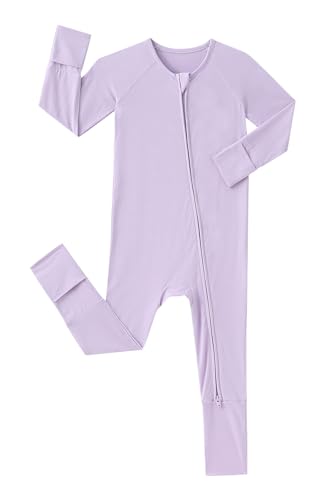 Image of SUZEL Bamboo Viscose Pajamas Baby Footless Romper - Baby Infant Boys Girls One Piece Jumpsuits Clothes (Lilac, 0-3M)