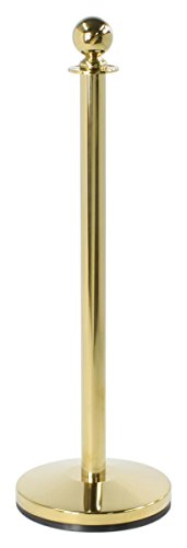 Set of 2, Classic Stanchion Posts with Round Top, 4-Way Adapter Connects Up to 4 Velvet Ropes, Crowd Control Posts for Use in a Lobby - Polished Brass (Ropes Not Included)