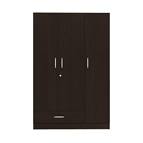 Image of Wakefit Wardrobe | 1 Year Warranty | Engineered Wood Almirah, Cupboard for Clothes Storage | 3 Door, 2 Drawers, 1 Hanging Space | Gingham - Wenge