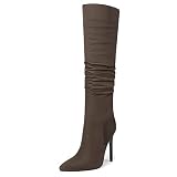 Reitoye Women's Knee High Slouchy Solid Boots Sexy Pointed Toe Stiletto High Heels Pull-On Boot US 9