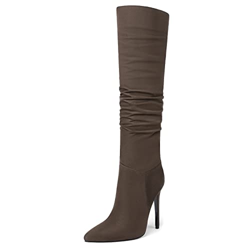 Reitoye Women's Knee High Slouchy Solid Boots Sexy Pointed Toe Stiletto High Heels Pull-On Boot Us 9 #TOP18