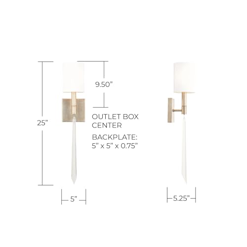 Image of Capital Lighting 637011WG-695 Gwyneth White Fabric with K Crystal Torchiere Wall Sconce, 1-Light 60 Watt, 25 inch H x 5 inch W, Winter Gold