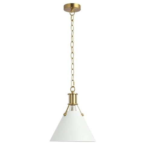 Pirxxiy Modern Soft White and Brass Pendant Light Kitchen Island, Adjustable Height Industrial Pendant Light, Metal Hanging Lamps for Living Room, Bedroom, Kitchen, Dining Room Chandelier Cover