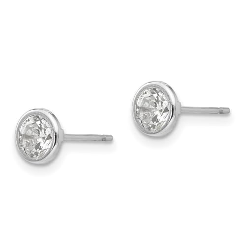 14k White Gold Polished 5mm Bezel Set Cubic Zirconia Post Earrings 5x5mm Stud Earring for Women3