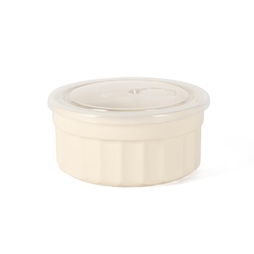 Image of Martha Stewart Broadbrook 6 Piece Stoneware Meal Prep Container Set with Lids, Round Food Storage & Bakeware, Cream, Oven, Microwave & Dishwasher Safe