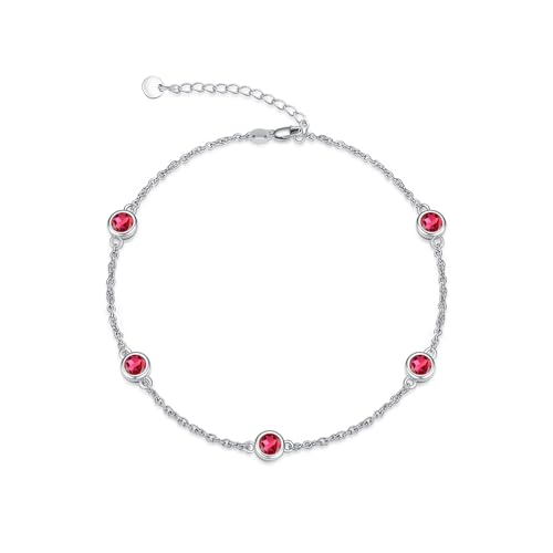 Image of Dorunmo Heart Birthstone Bracelets 925 Sterling Silver Round Birthstone Anklet for Women Birthday Jewelry Gifts for Girlfriend Wife Mother Her