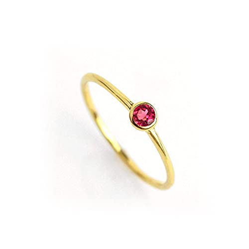 Tiny Ruby Gemstone Set on Dainty Thin Ring Band, Simple Stackable July Birthstone Ring