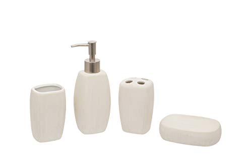 Preisvergleich Produktbild Maturi Badezimmer-Set, oval, Seifenspender, Zahnbürstenhalter, Becher, Seifenschale, Weiß