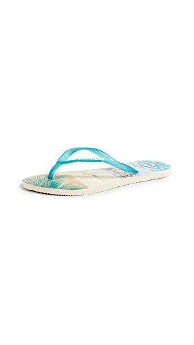 Havaianas Sandália feminina slim paisage, bege/turquesa, 9/10 M EUA, Bege/Turquesa
