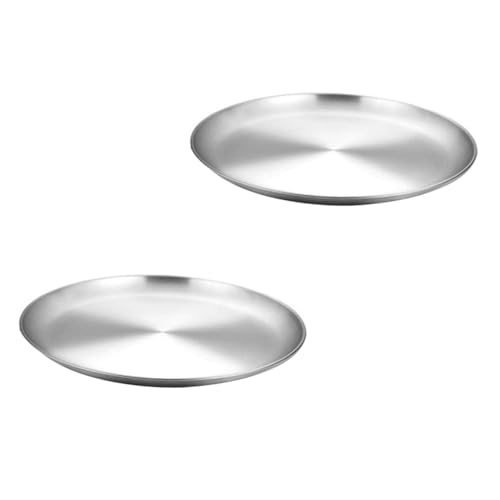 OFFSCH 2pcs Stainless Steel Bar Plates for Steak Salad and Dessert Silver Disk Trays for Restaurants Parties and Home Use and Versatile Dining Accessories