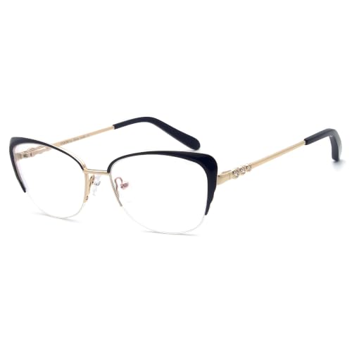 FERAVIA Cat Eye Glasses Frame Clear Lenses Lightweight Eyewear for Women Classic Half Frames Eyeglasses Non Prescription Black Gold Glasses Frame Women Fashion - image 1