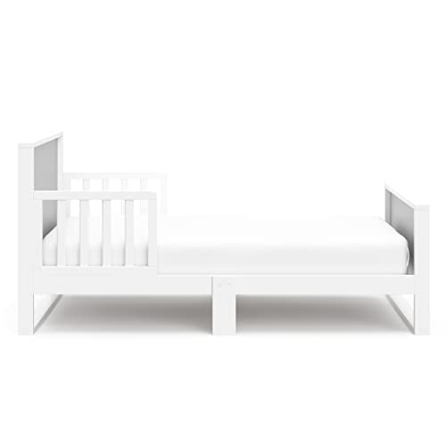 Storkcraft Slumber Toddler Bed (White With Pebble Gray) - Greenguard Gold Certified, Includes Built-In Toddler Safety Guardrails, Fits Any Standard Full-Size Crib And Toddler Mattress #TOP2
