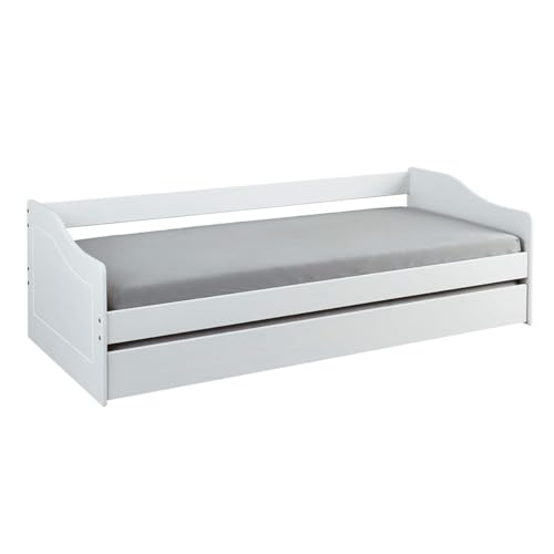 AltoBuy CANTARI - Lit Gigogne 90x190cm en Pin Massif Coloris Blanc
