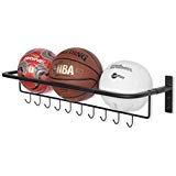 brightmaison Wall Mount Sports Ball Rack Storage Bar Rail with Hooks Set of 2 Black Garage Organizer (Black)