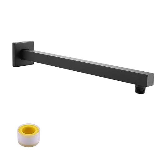 KES 16-Inch Shower Head Extension Extender Rainfall Shower Arm with Flange Stainless Steel Matt Black, PSAN4-BK