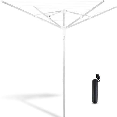 Vonia Wäschespinne mit Bodenanker, 45m Wäschespinne faltbar für drinnen und draußen - faltbar (Weiß)