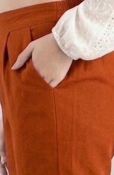 Image of Solid Cotton Woman Trousers Pants Regular Fit Kurti Pant with Drawstring Daily Office Formal Casual Use