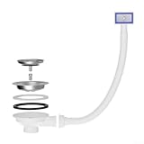 Küchenspüle, Ablaufgarnitur, Edelstahl, Abfallkorb mit Überlaufsieb und quadratischem Überlaufkopf, für Badezimmer und Küche (110 mm)