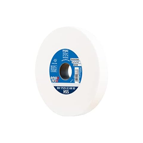 PFERD Schleifbockscheibe HSS, 175x25x32mm, A80, 39009700 - Mittelharte Schleifscheibe zum Schärfen von HSS-Bohrern, mit Reduzierhülsen (25/20/16mm) Cover