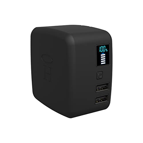 Halo Portable Phone Charger Power Cube 10,000mAh - Innovative Car Charger Power Bank with Dual USB Compatible Charging Ports, Built-in Charging Adapters - Black (801107078)