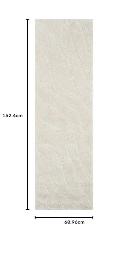 Image of (Pack of 2 Abstract Wavy Design Shaggy Carpet for Living Room, Bedroom, High Low Design Finish Microfiber 1.8 Inch Pile High, 2x5 Feet Runner Cream|Cream Color