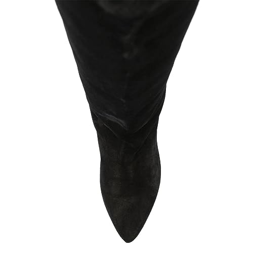 FOWT Women Pointed Toe Pull on Knee High Boots Classic Block Low Heel Long Boots Winter Warm Casual Daily Wear Shoes Size 4-16 US4