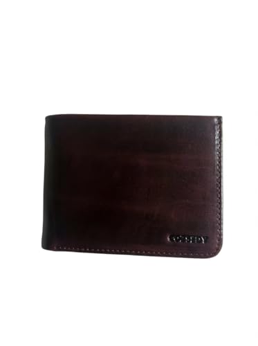 Image of Calfskin Slim Wallets For Men RFID Blocking Leather Front Pocket Mens Minimalist Wallet Bifold Easy Access Ladder Card Slots (Burgundy)
