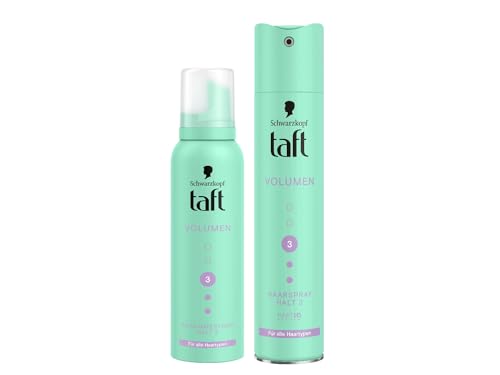 Taft Schwarzkopf Schaumfestiger Volumen (150ml) Haltegrad 3 Haarschaum für alle Haartypen volumengebendes Mousse & Haarspray Volumen (250 ml) Haarstyling vegane Formel*