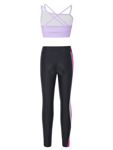 easyforever Kids Girls Two Piece Athletic Leggings And Crop Tops Tracksuit Activvewear Set Gymnastics Dance Workout Outfits Lavender&Rose 6 Years2
