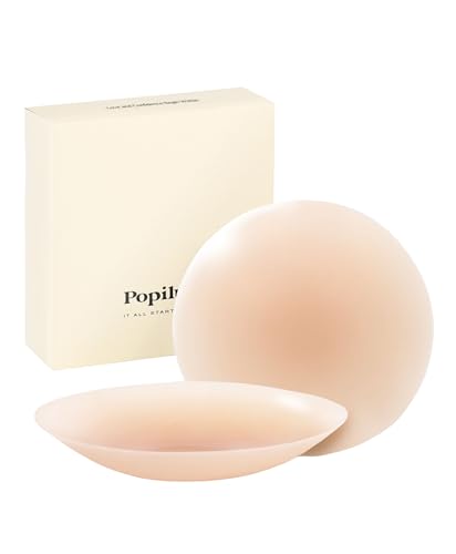 Image of Popilush Nipple Covers for Women Sticky Bra Pasties Creme Small | Adhesive Silicone Nipple Cover Pezoneras Para Mujer Nipple Shield Waterproof with Travel Case S (Fits A-C Cups)