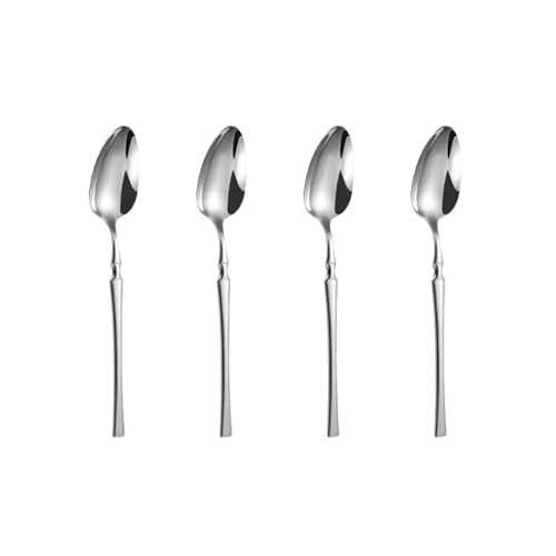 Image of Dessert Spoons Set of 4 | Korean Vintage Style Flatware Ice Cream Spoon Set | Dishwasher-Safe Stainless Steel Cutlery for Home, Restaurant & Gift Giving (Sterling Silver)