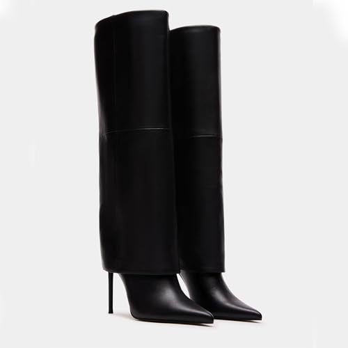 Women's Stiletto Heel Knee High Boots Pointed Toe Slip On Folding Boots For Women Dress Tall Boots Party Fashion Boots2