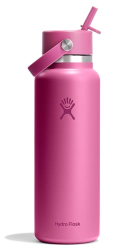 Image of Hydro Flask Water Bottle - Insulated Stainless Steel - Wide Mouth Flex Straw Lid, Non Spill, Leakproof and Refillable in 40 Oz Reef Pink