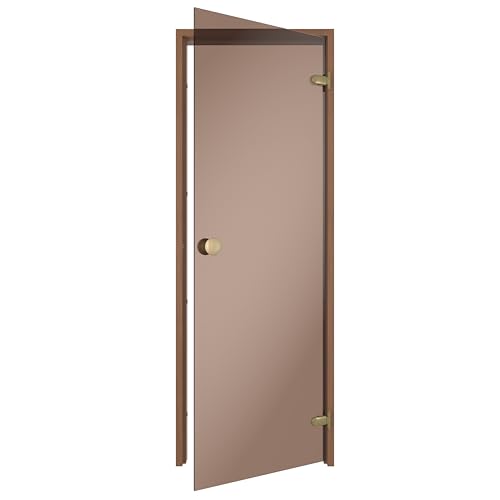 Sauflex Puerta de sauna ESSENTIAL – Vidrio templado de seguridad de 8 mm, marco de madera laminada, montaje a derecha/izquierda (bronce/Thermo Asp, 70 x 190)