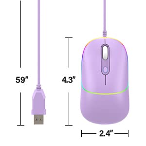 Fenisio Wired Mouse,Usb Computer Mouse Backlit Ultra Silent Wired Mouse With 6400 Dpi,Ergonomic Led Corded Mouse For Pc,Laptop,Desktop,Macbook,Windows (Purple) #TOP1