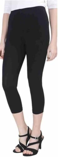 Image of Women's 3 /4 Calf-Length Leggings - Stretchable Cotton Blend, Comfortable Everyday Wear Pack of 2