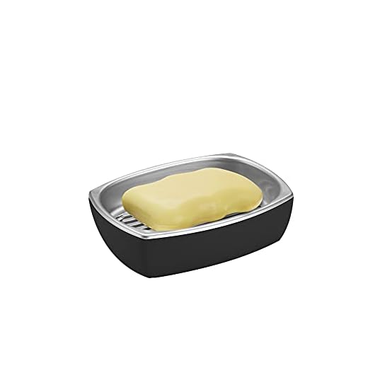 Saboneteira, C 12.8x L 9.1x A 3.4 cm, Preto e Cromado Fosco, Linha Conceito, Arthi, Preto e Prata, 12,8