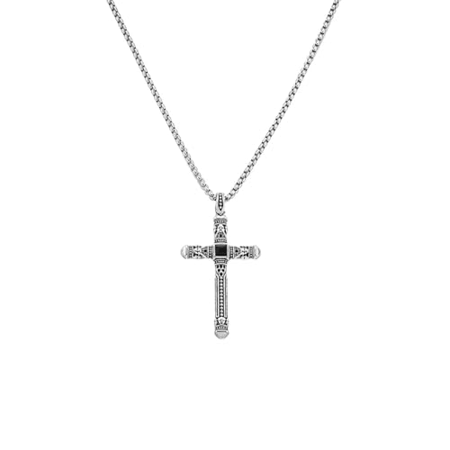 Vintage Silver Cross Pendant Necklace, Gothic Style Chain Necklace with