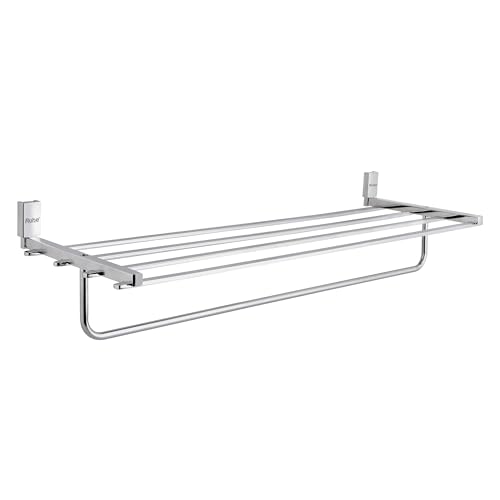 Image of Ruhe 24 Inch Erica Bathroom Towel Rack /Towel Holder /Towel Stand | Wall Mounted Shelf with Hanging Rod, Durable Metal with Chrome Finish