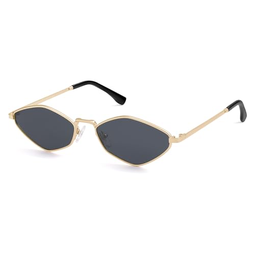 SOJOS Retro Small Polarized Sunglasses Womens Mens Vintage Narrow Irregular Shades UV400 SJ1233 Gold / Grey Lens 55 Millimeters