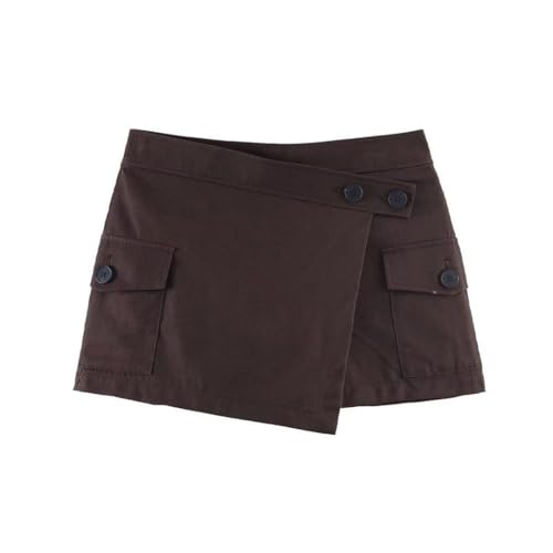 Women Summer Brown Mini Cargo Vintage A-Line Korean Style Shorts