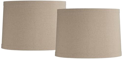 Set of 2 Taupe Natural Linen Large Drum Lamp Shades 15