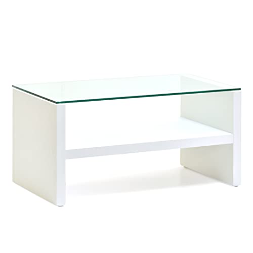 センターテーブル（ホワイト） 750×400×370mm Rogic ガラステーブル 強化ガラス リビング - FunFun - 商品画像