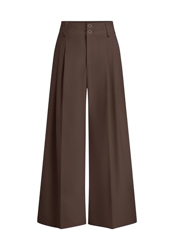 PRETTYGARDEN Womens Spring Wide Leg Palazzo Pants 2026 Trendy Loose Button High Waist Pleated Work Business Casual Trousers (Brown Medium)