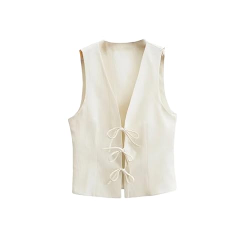 Fnfmrfmr Women Bow Solid V-Neck Waistcoat Slim Sleeveless Office Lady Vest Crop Top