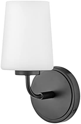 Lark Kline 853450BK Single Bath Vanity Light - Sleek, Tapered Etched Opal Glass Shade, Mount Up or Down - Black