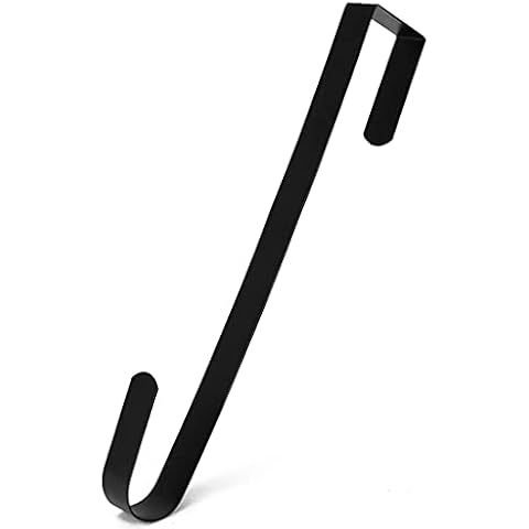 RN'D Over Door Wreath Hanger Hook - Thin Metal Overdoor Wreath Holder Seasonal Hanger Hooks for Front or Back Door (Black, 15") Cover
