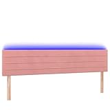 Cabecero rosa 200 x 5 x 78/88 cm terciopelo – Lujoso cabecero de cama con iluminación para dormitorio, decoración moderna y ambiente acogedor