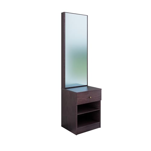 Image of VIKI | Engineered Wood Dressing Table with 1 Drawer, Mirror and Huge Storage Space | Vanity for Living Room, Bedroom (Dark Wenge- 43.8W x 40D x 182.6H cms)